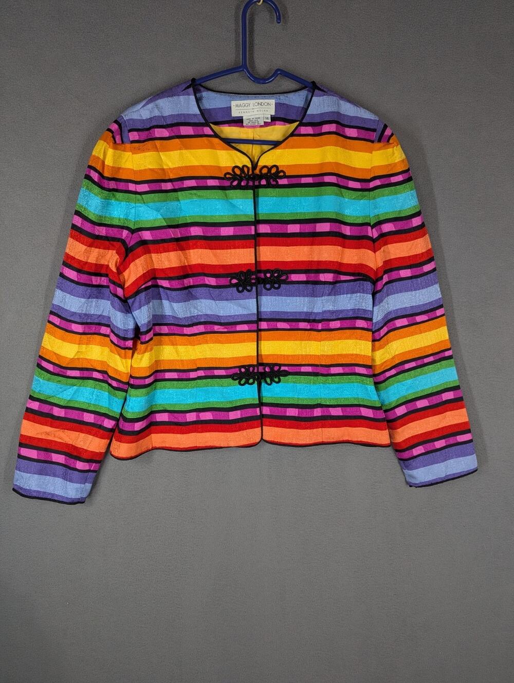 Maggy London by Kenneth Nolan Rainbow Silk Blazer Jacket size 14
